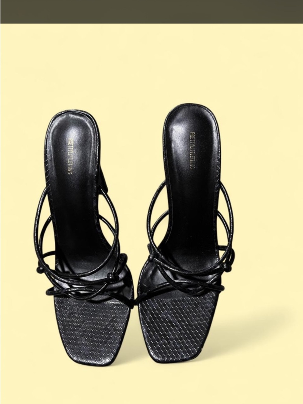 PrettyLittleThing Black Strappy Square Toe Heels